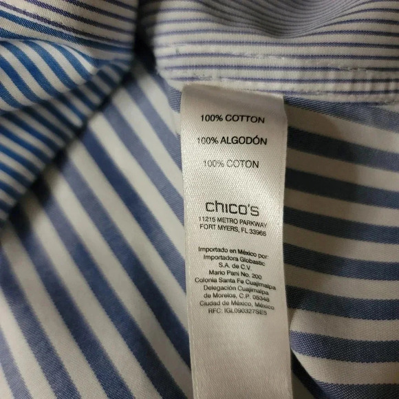 Chico’s no iron size 2 shirt Button up blue Striped women's - Picture 9 of 10